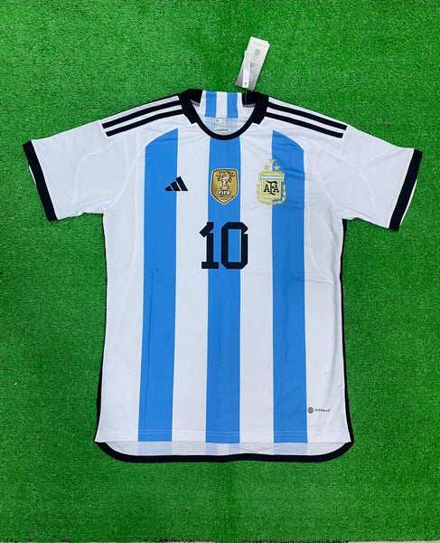 Argentina Home shirt, Messi 10, 2022 World cup jersey with 3 stars